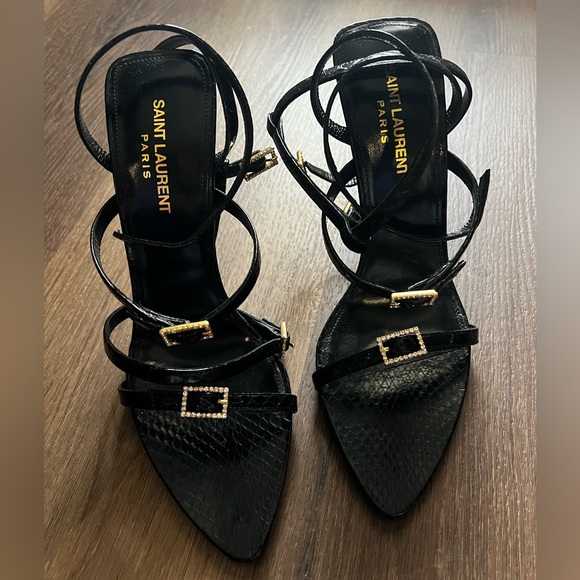 Saint Laurent "Giqua" Snakeskin Sandals with Crystal Trim 110MM - Picture 6 of 14